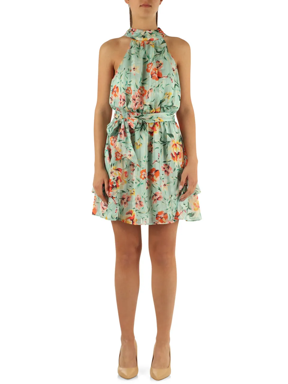 Abito corto in chiffon con motivo floreale