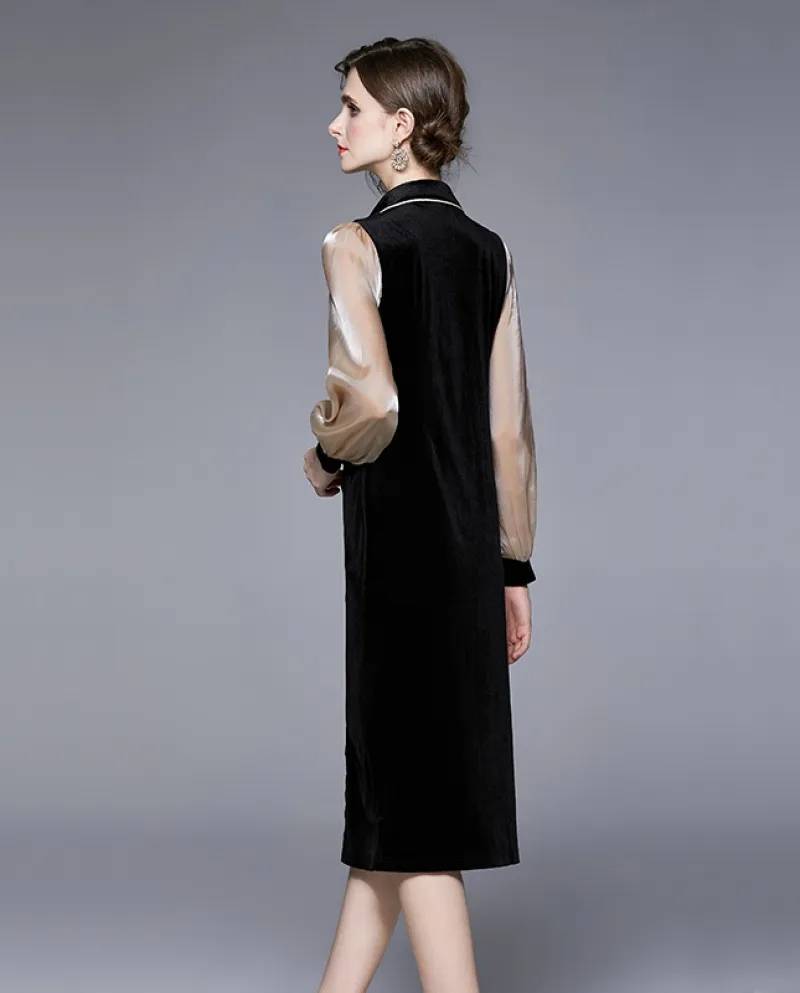 Abito nero monopetto in velluto monopetto elegante di lusso leggero da donna