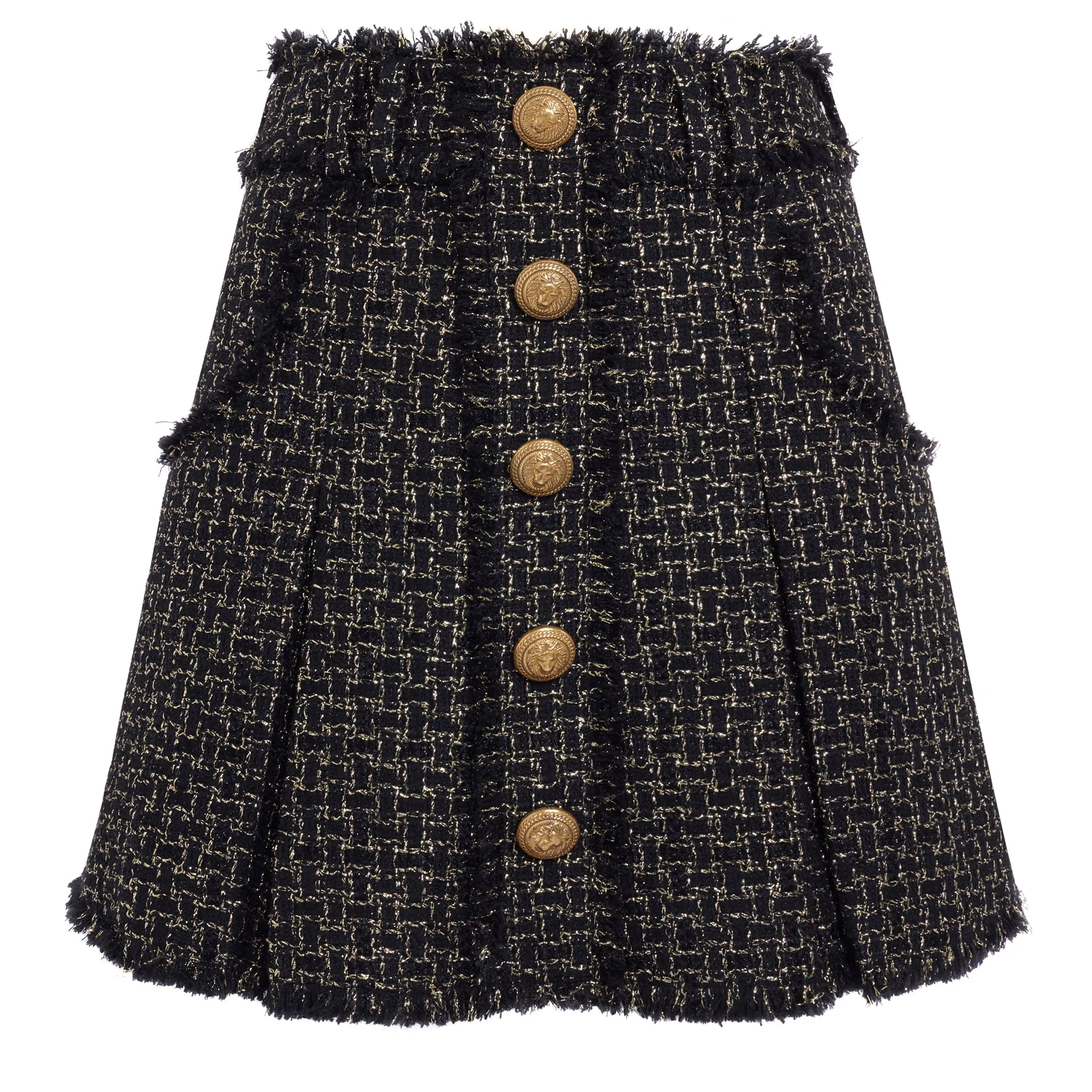 BALMAIN  Mini gonna a pieghe in tweed nera