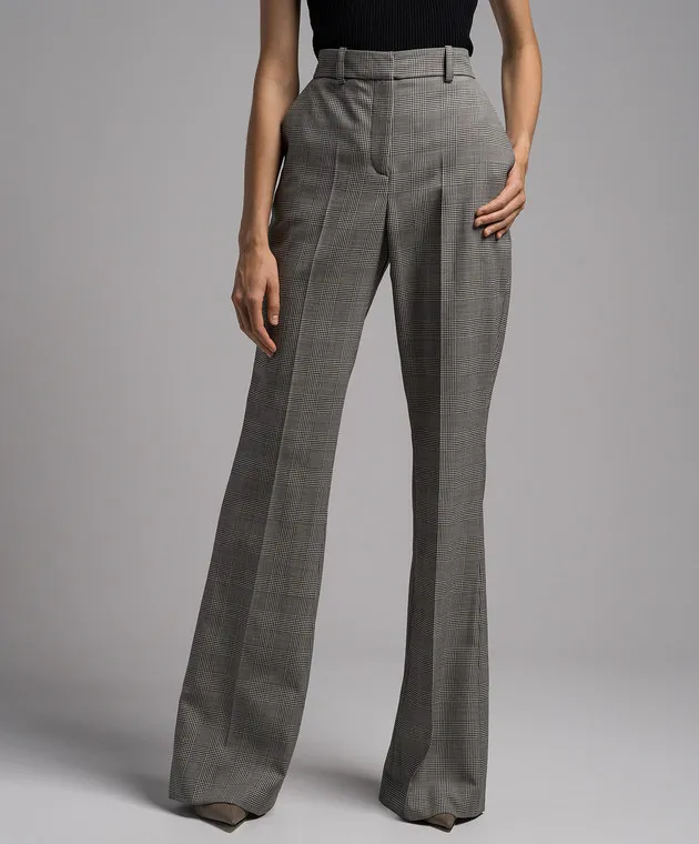 Balmain Pantaloni a zampa di lana a quadri grigi BF1PO105WB85