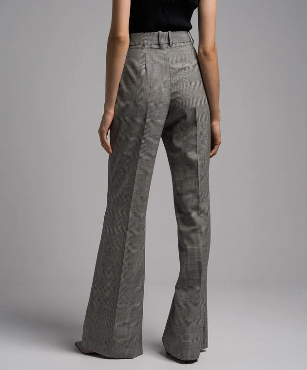 Balmain Pantaloni a zampa di lana a quadri grigi BF1PO105WB85