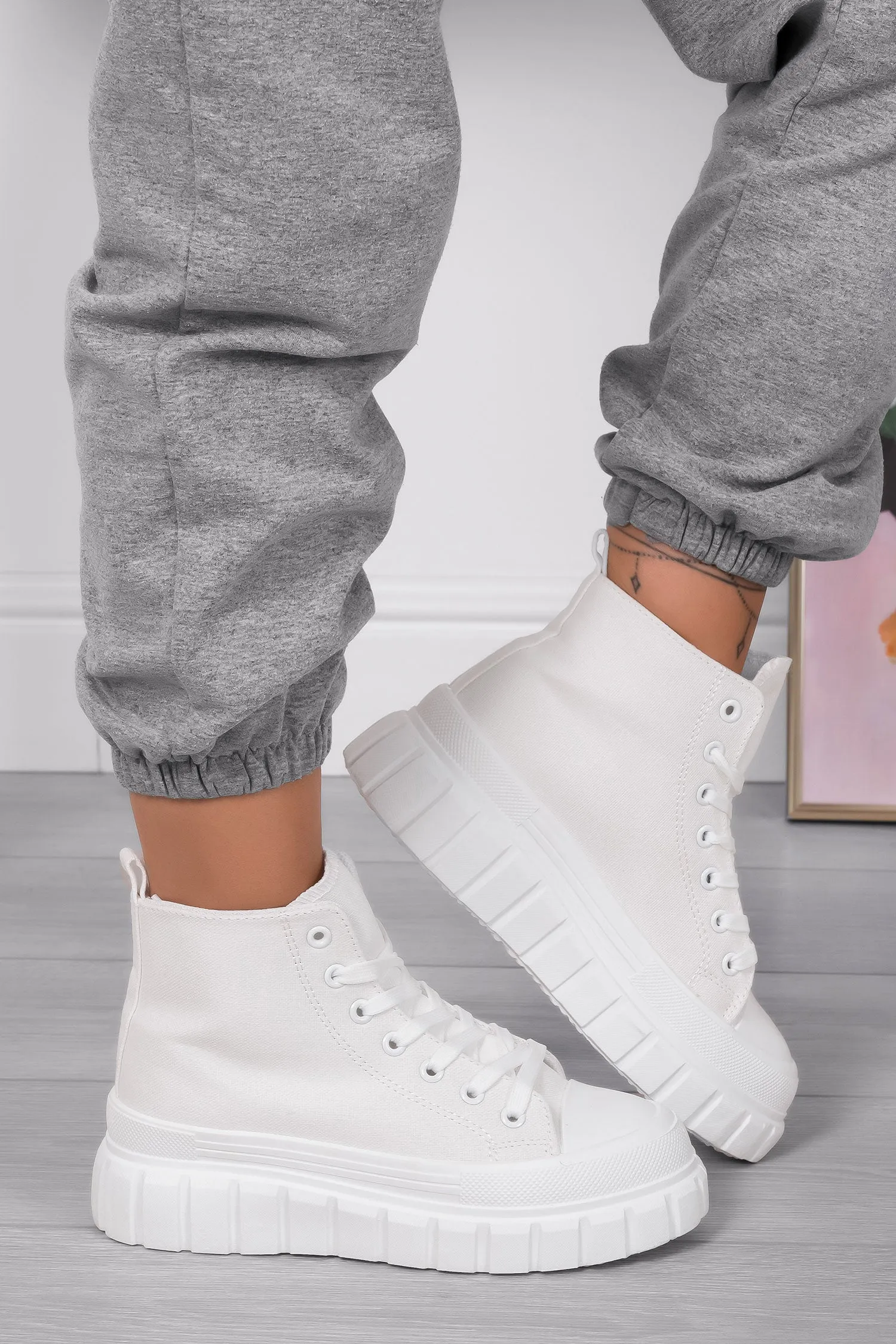BESSIE - Sneakers alte bianche con suola spessa carrarmato
