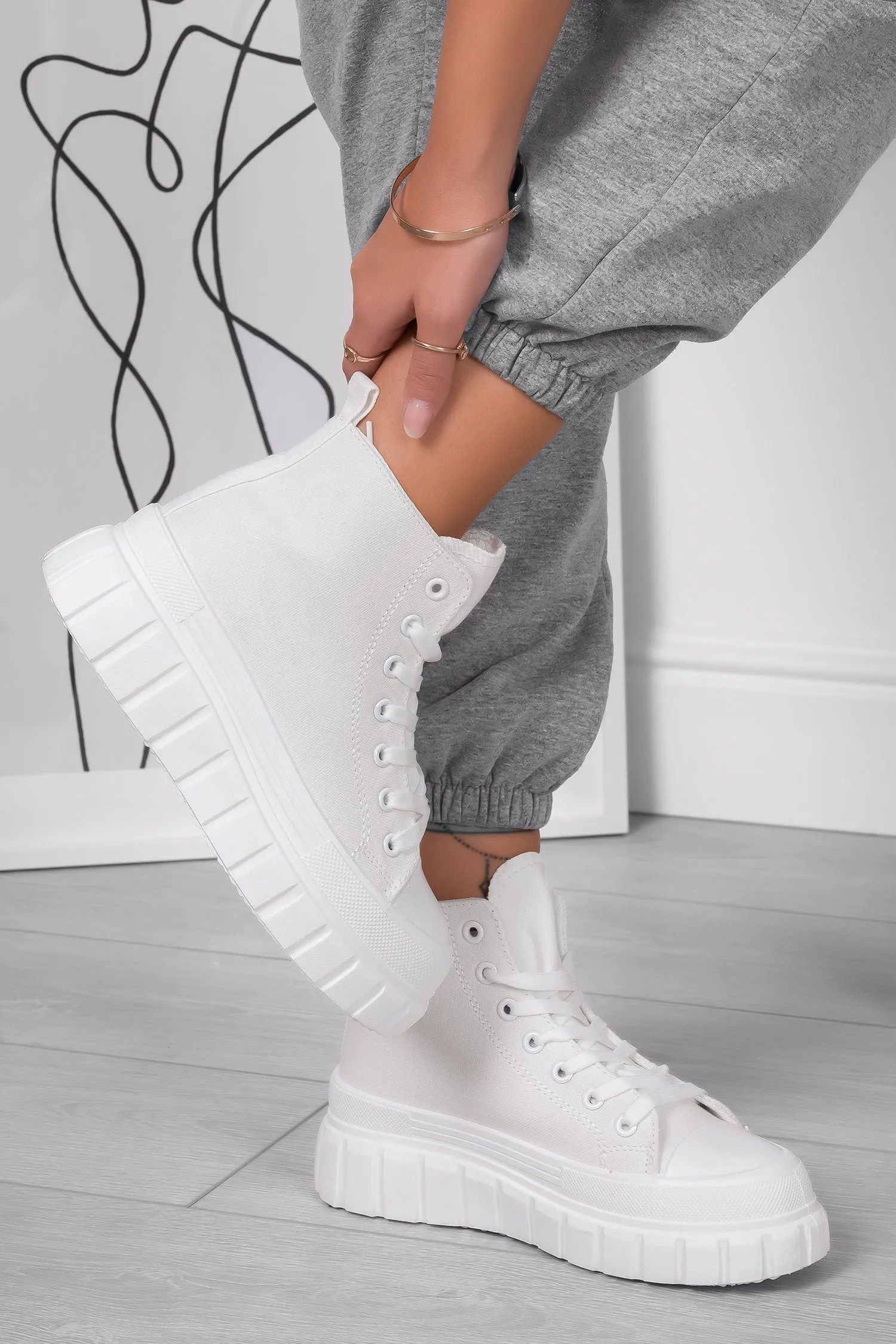 BESSIE - Sneakers alte bianche con suola spessa carrarmato
