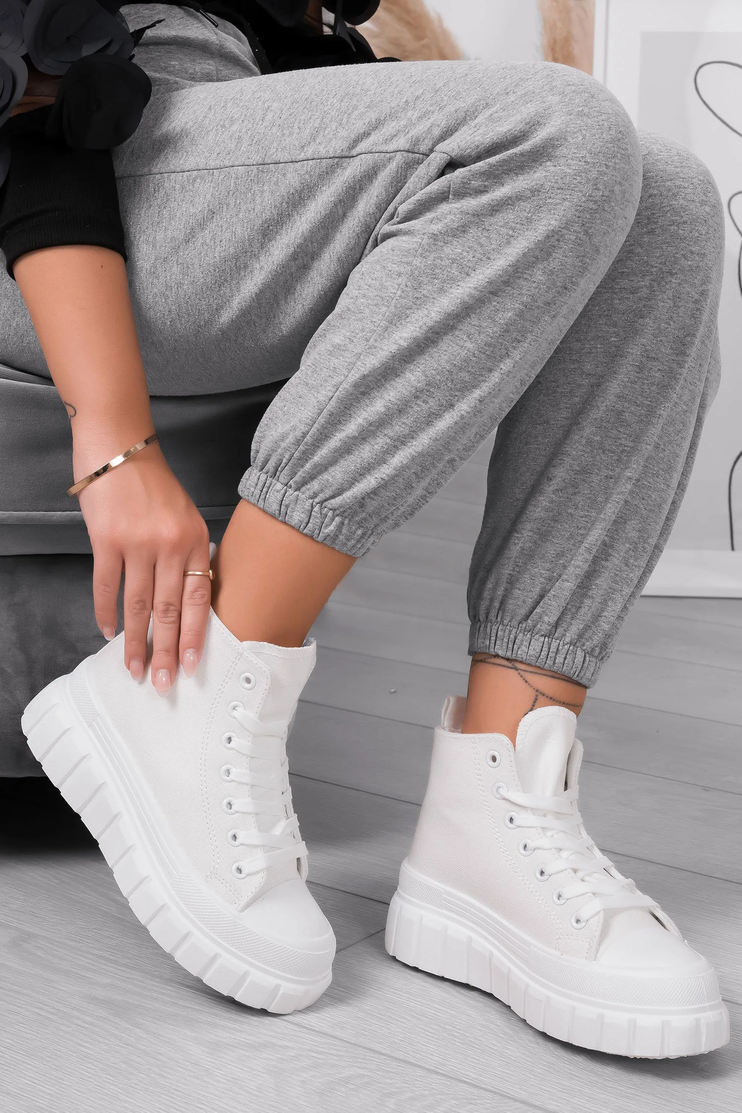 BESSIE - Sneakers alte bianche con suola spessa carrarmato