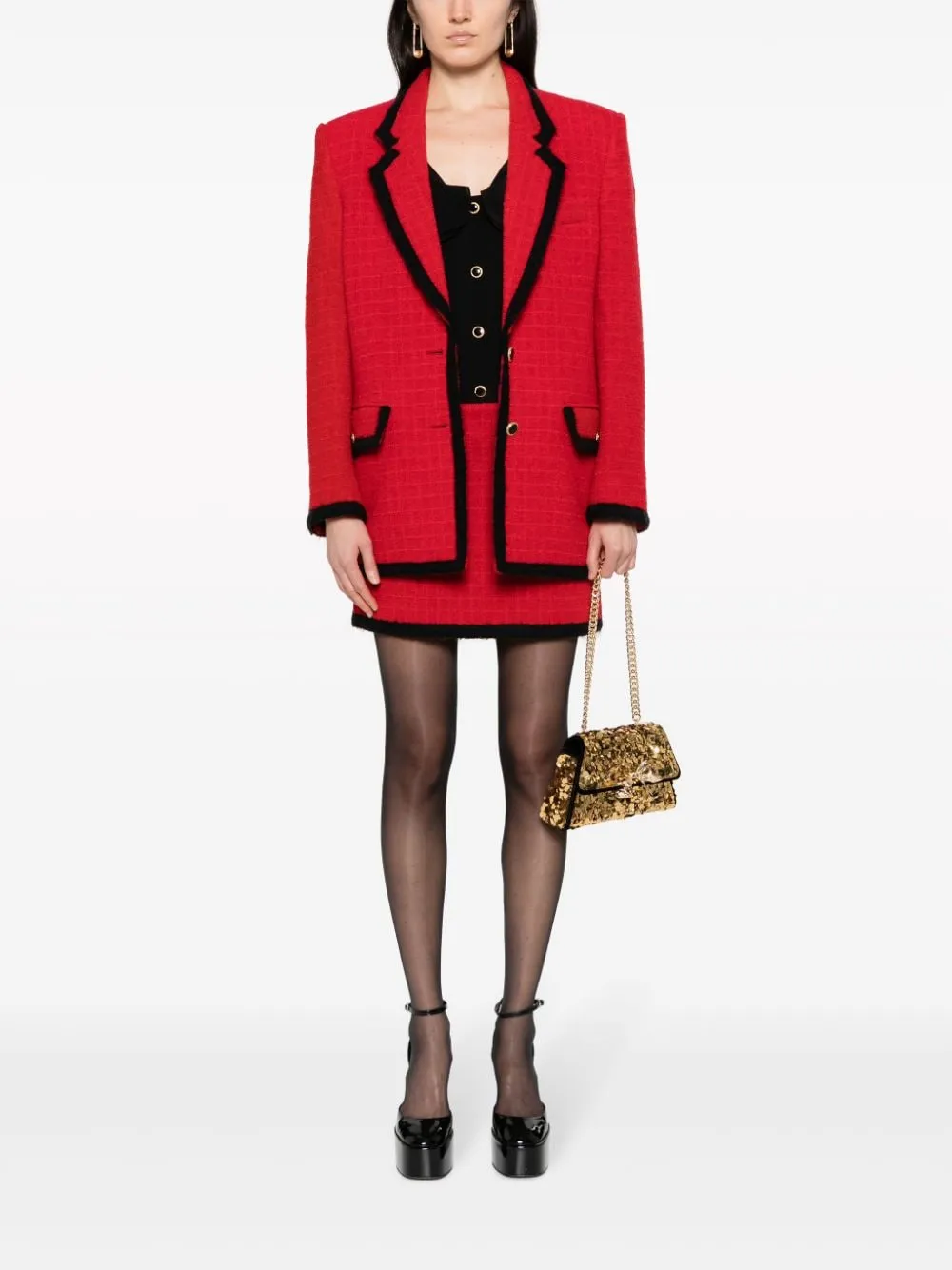 Blazer monopetto a quadri in rosso- donna