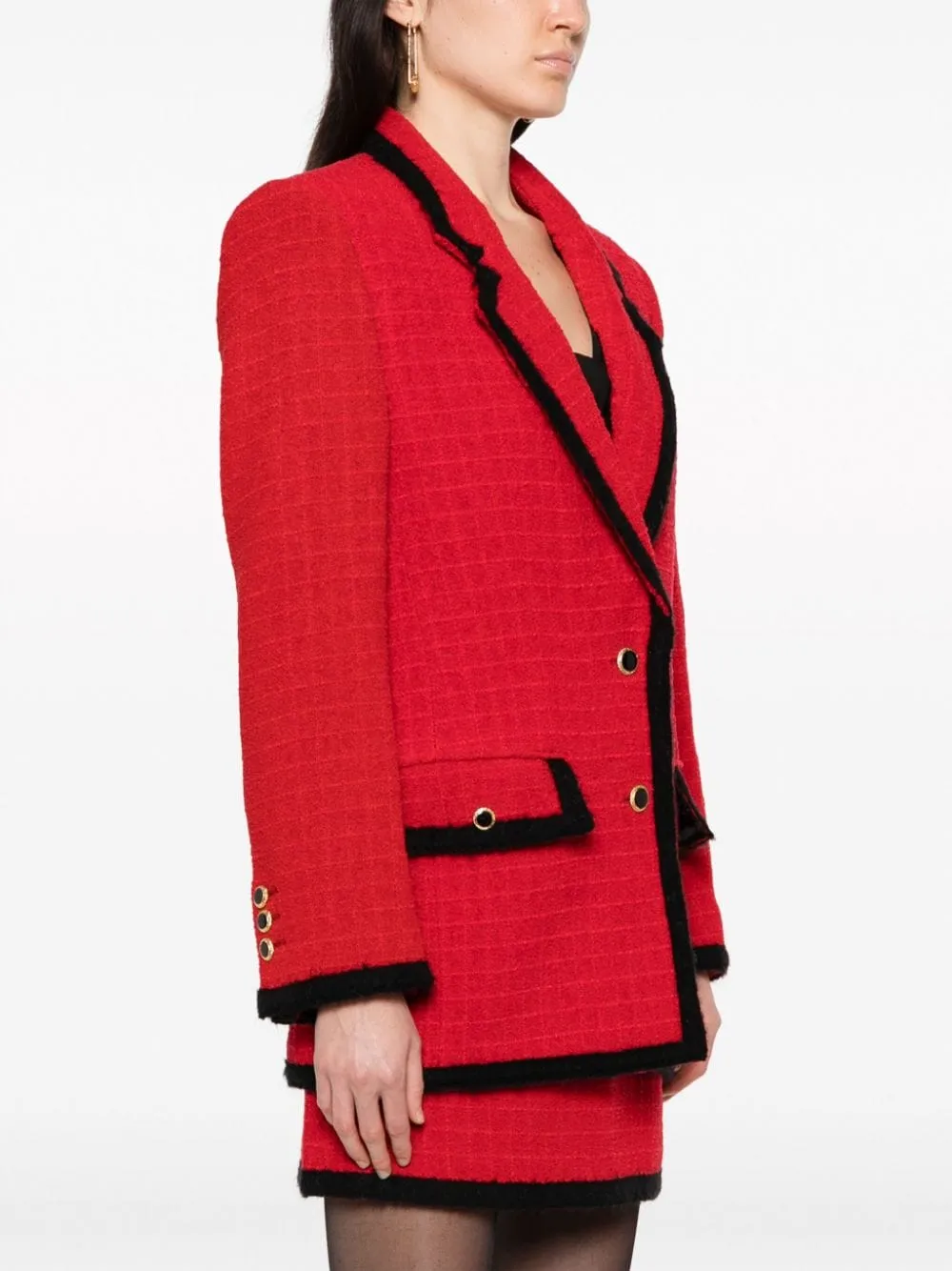 Blazer monopetto a quadri in rosso- donna