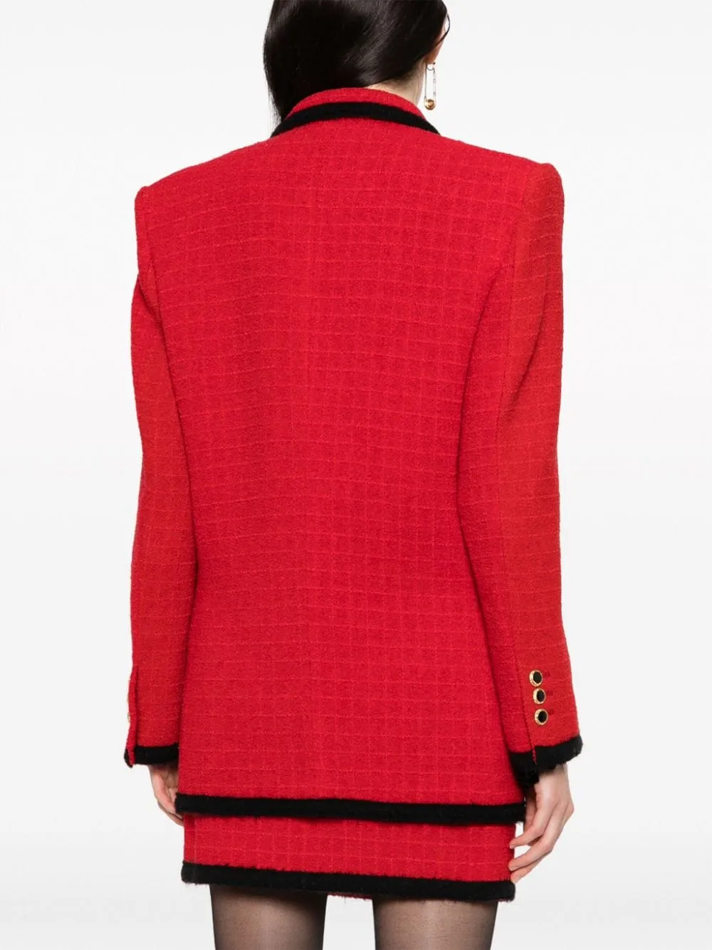 Blazer monopetto a quadri in rosso- donna