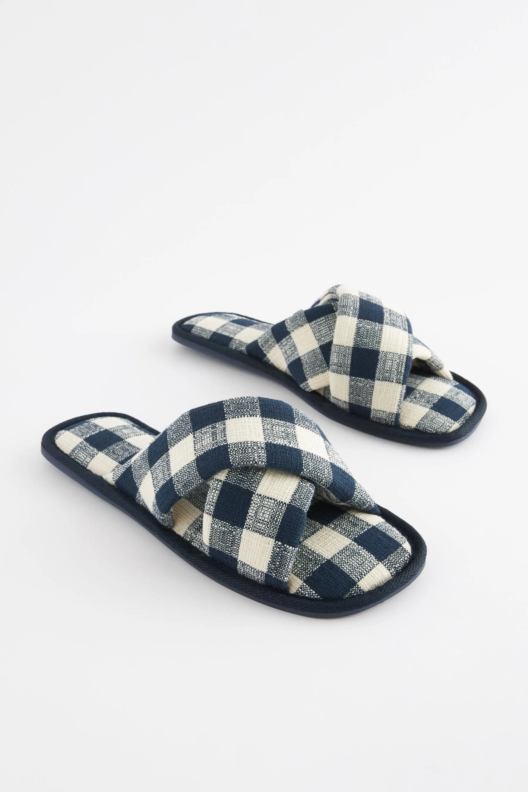 Blu navy a quadri  - Pantofole a ciabatte con incrocio