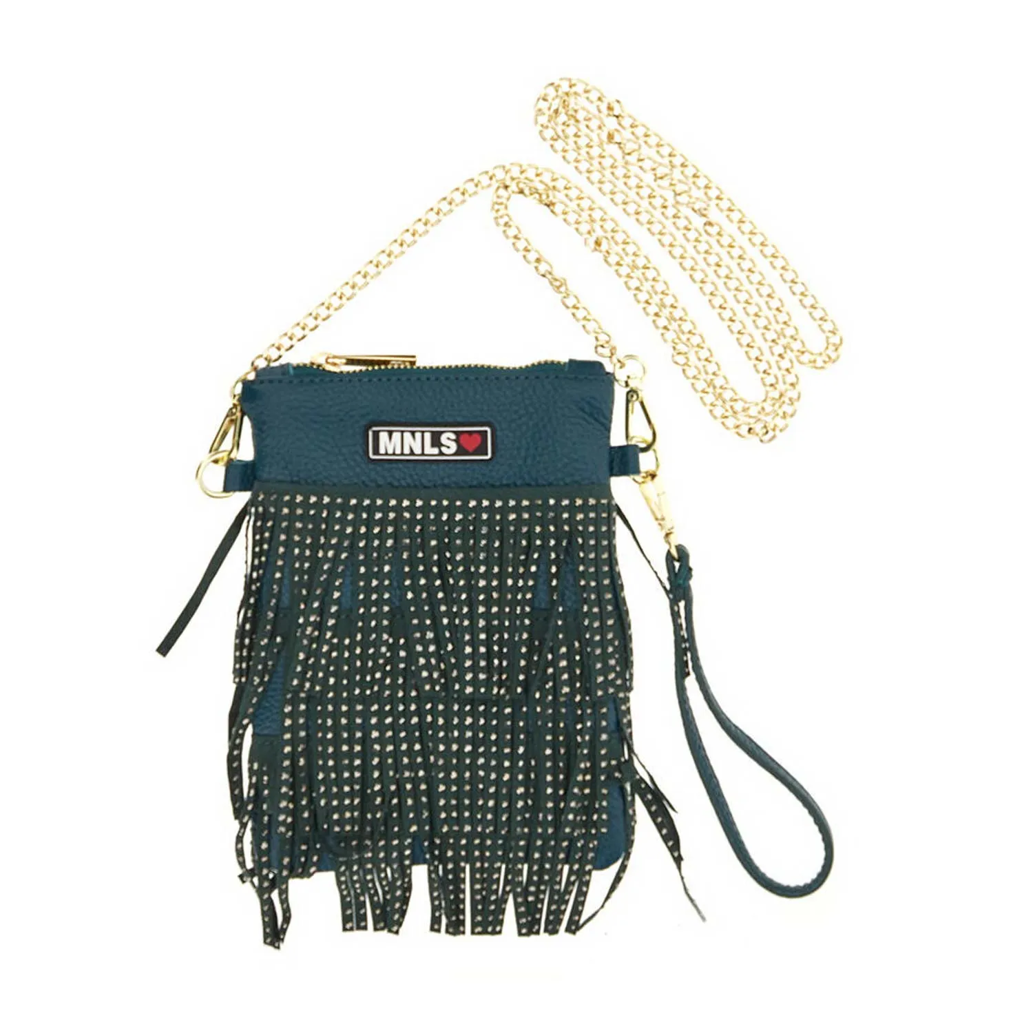 Borsetta Tracolla Verde Con Frange E Borchie