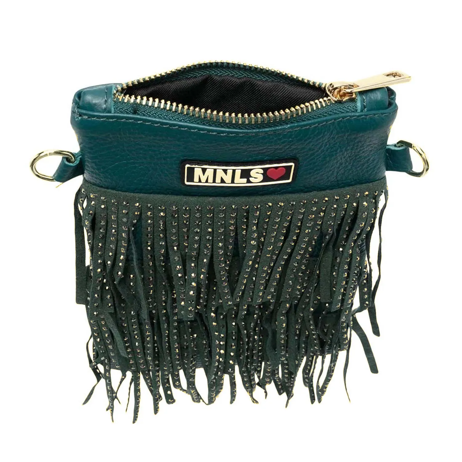 Borsetta Tracolla Verde Con Frange E Borchie