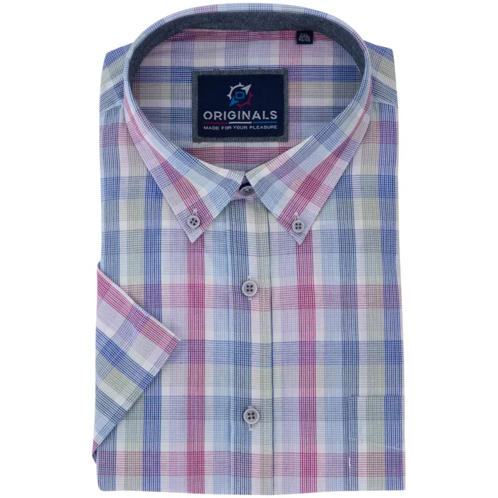 Camicia GCM Originals a manica corta con stampa a quadri Rosa