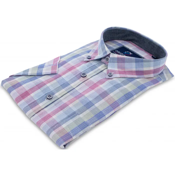 Camicia GCM Originals a manica corta con stampa a quadri Rosa