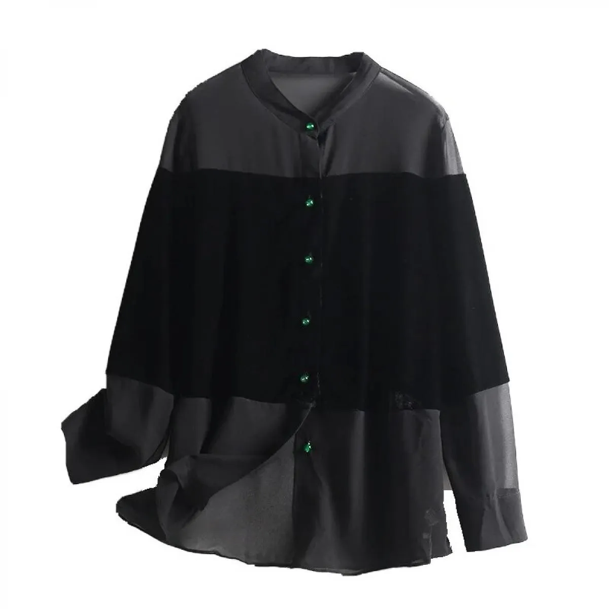 Camicie da donna alla moda 2023 Top da donna in stile Hepburn a maniche lunghe in chiffon con cuciture in velluto a maglie