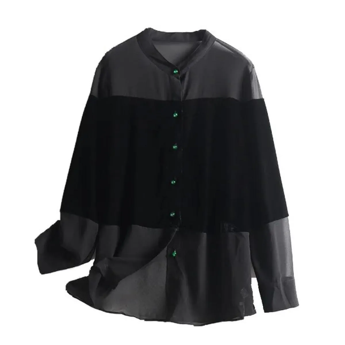 Camicie da donna alla moda 2023 Top da donna in stile Hepburn a maniche lunghe in chiffon con cuciture in velluto a maglie