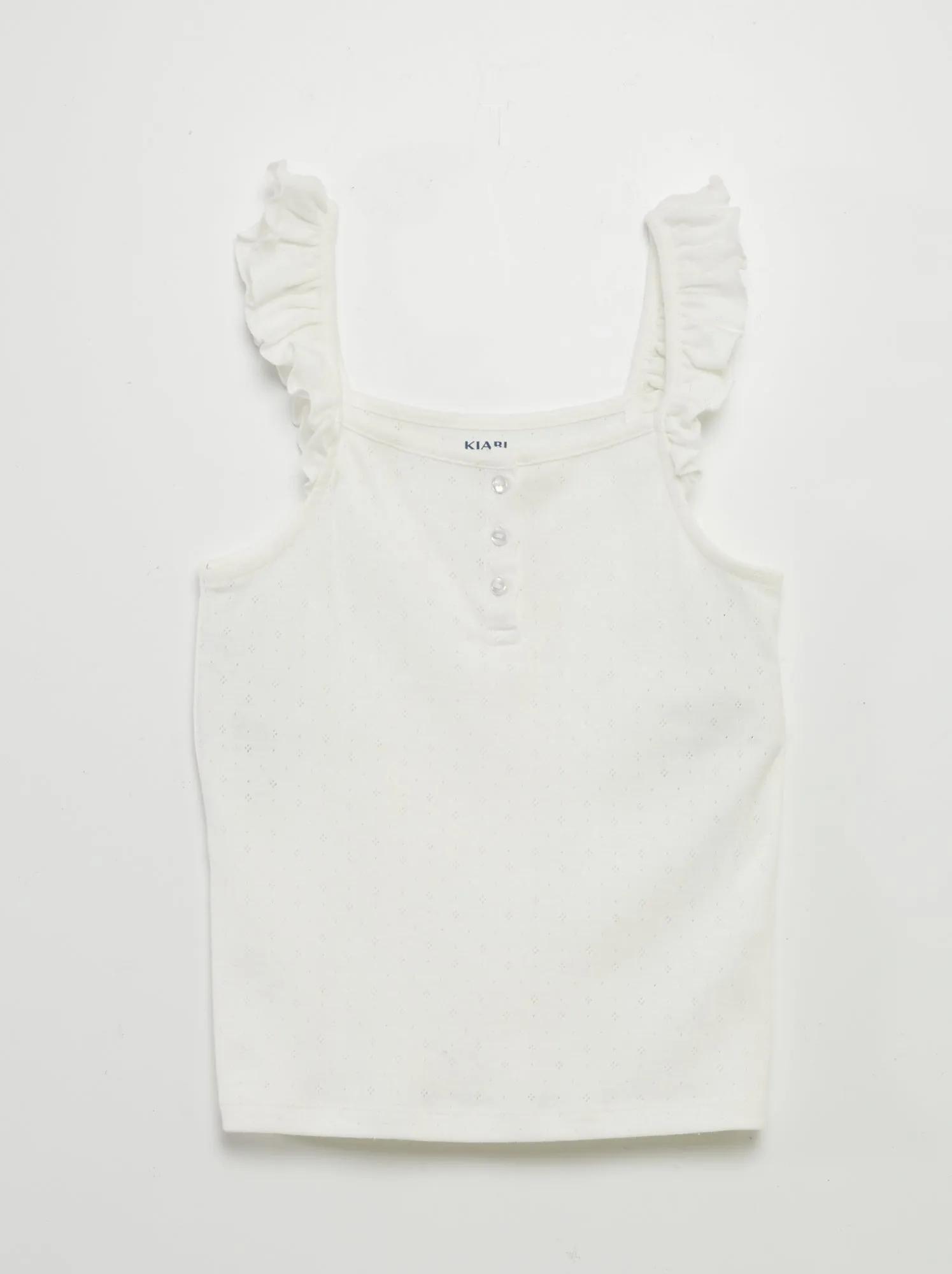 Canotta in maglia pointelle con spalline con volant - BIANCO