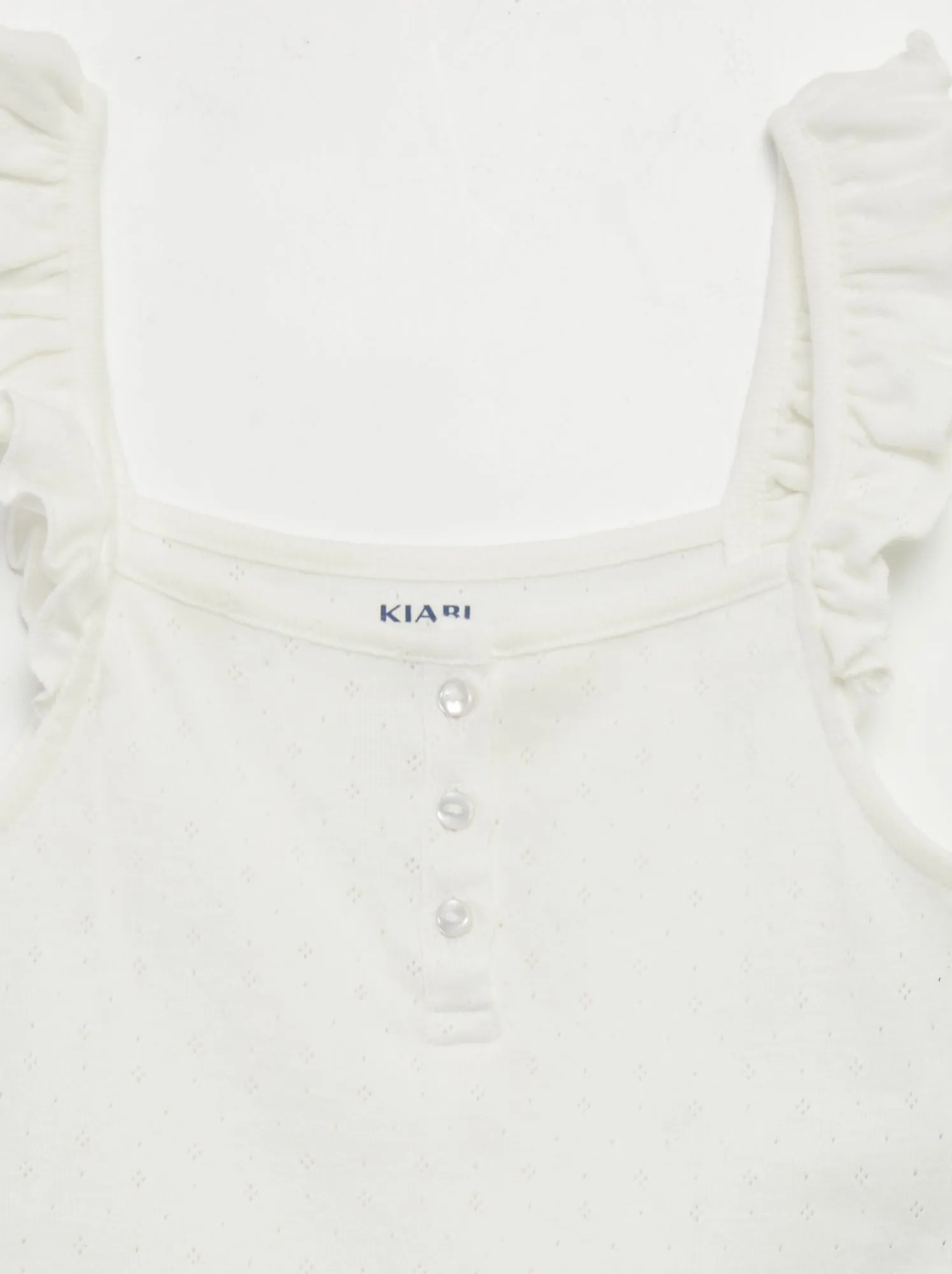 Canotta in maglia pointelle con spalline con volant - BIANCO