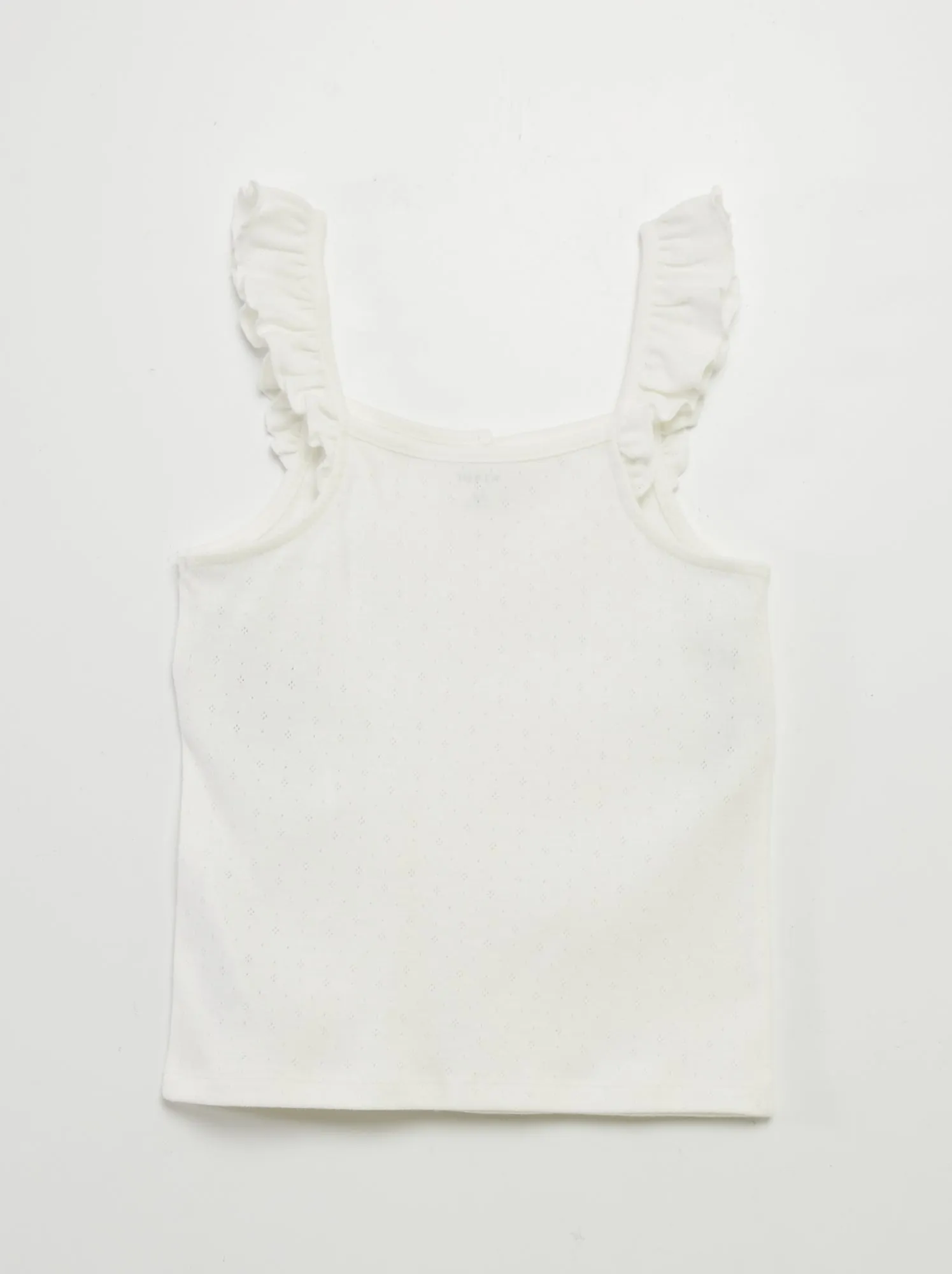 Canotta in maglia pointelle con spalline con volant - BIANCO