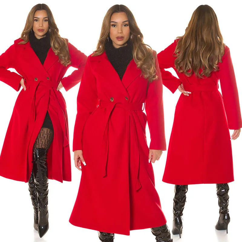 Cappotto con cintura rosso 0000M02128
