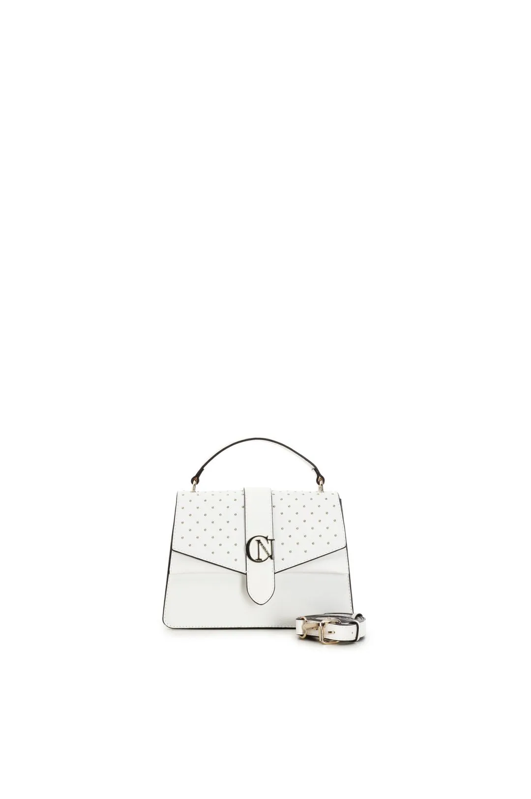 cartella piccola in saffiano con microborchie e charm cafènoir bianco