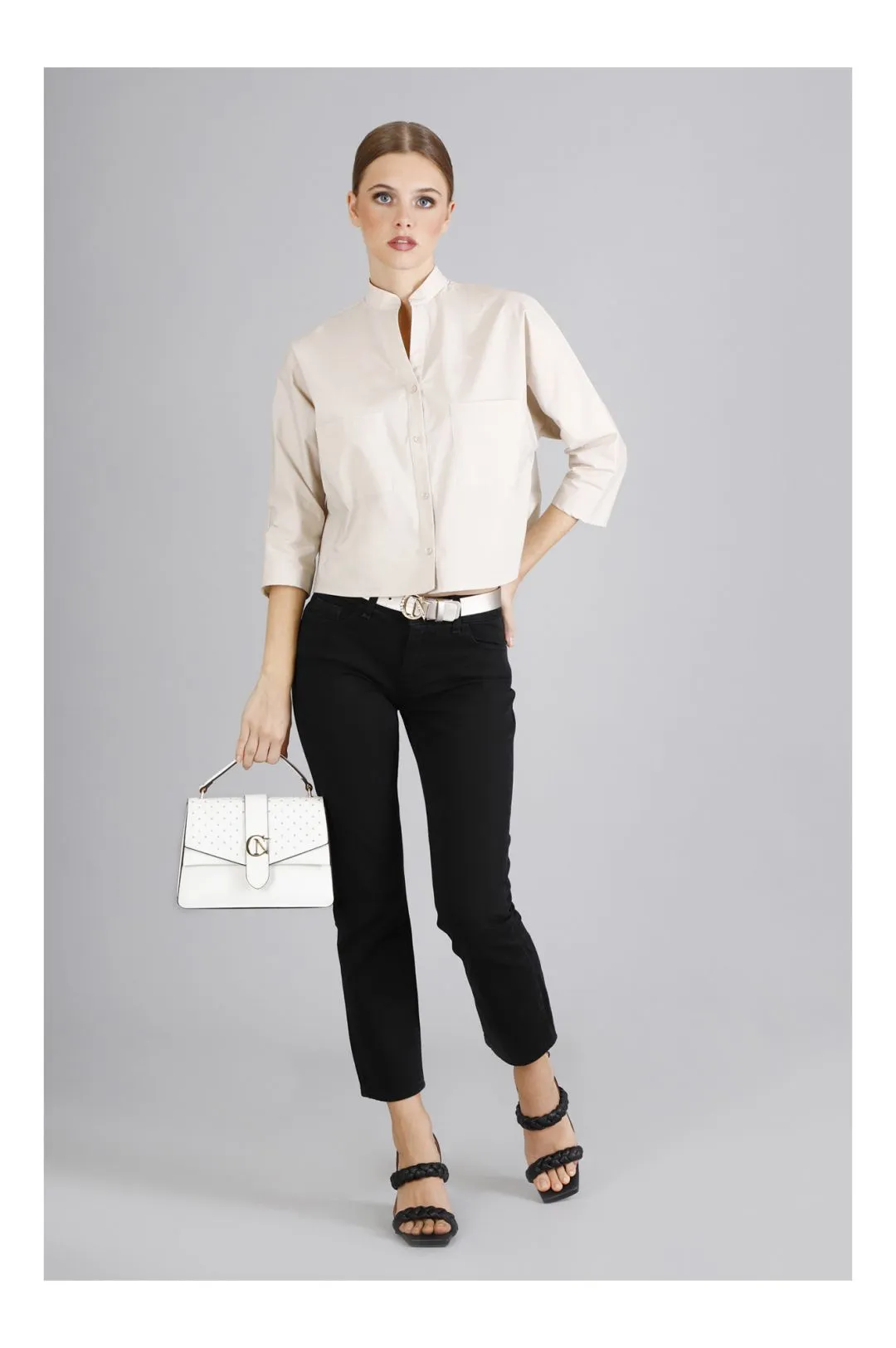 cartella piccola in saffiano con microborchie e charm cafènoir bianco