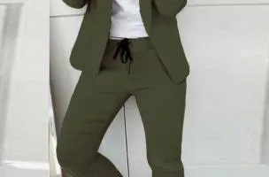 Completo giacca e pantalone elegante Estrena, verde oliva