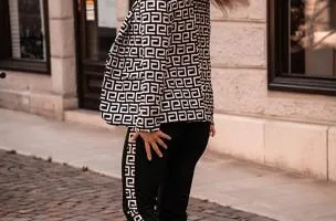 Completo pantalone e blazer con stampa Nunzia, bianco e nero