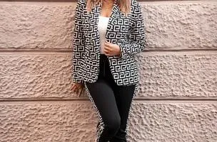 Completo pantalone e blazer con stampa Nunzia, bianco e nero