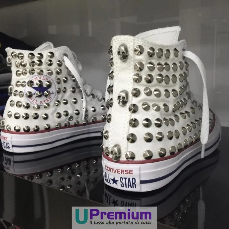 Converse All Star 1 Bianca Stivaletto Classiche Borchie Argento