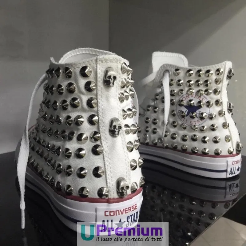 Converse All Star 1 Bianca Stivaletto Classiche Borchie Argento