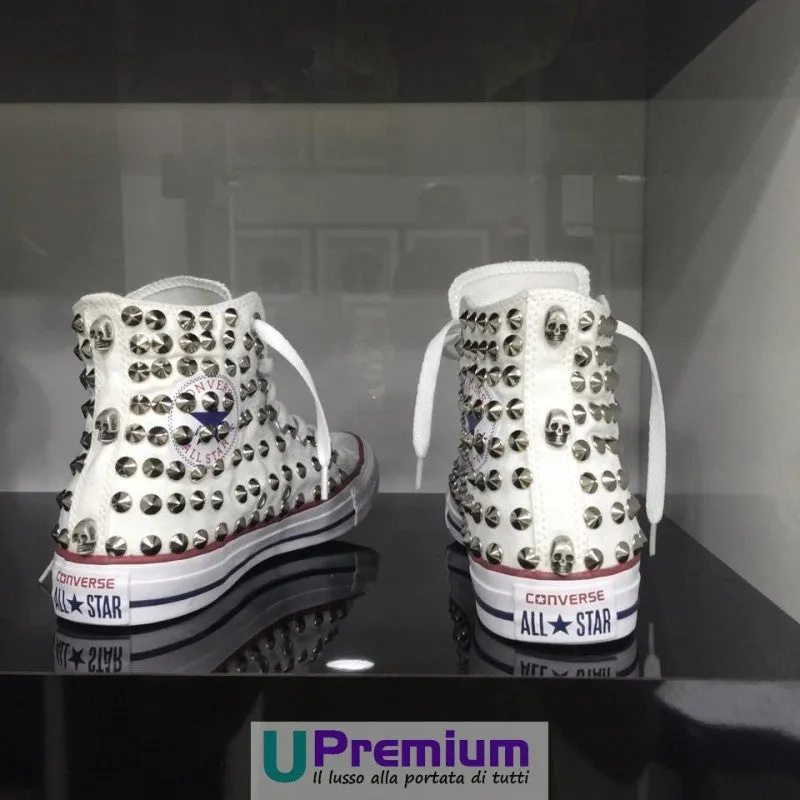 Converse All Star 1 Bianca Stivaletto Classiche Borchie Argento