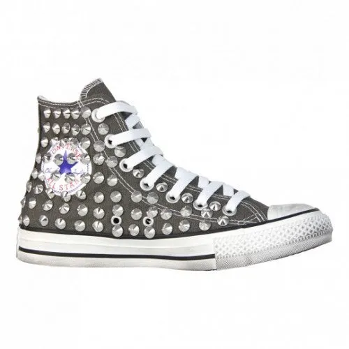 Converse All Star 1 Grigio Scuro Stivaletto Classiche Borchie Teschi Argento