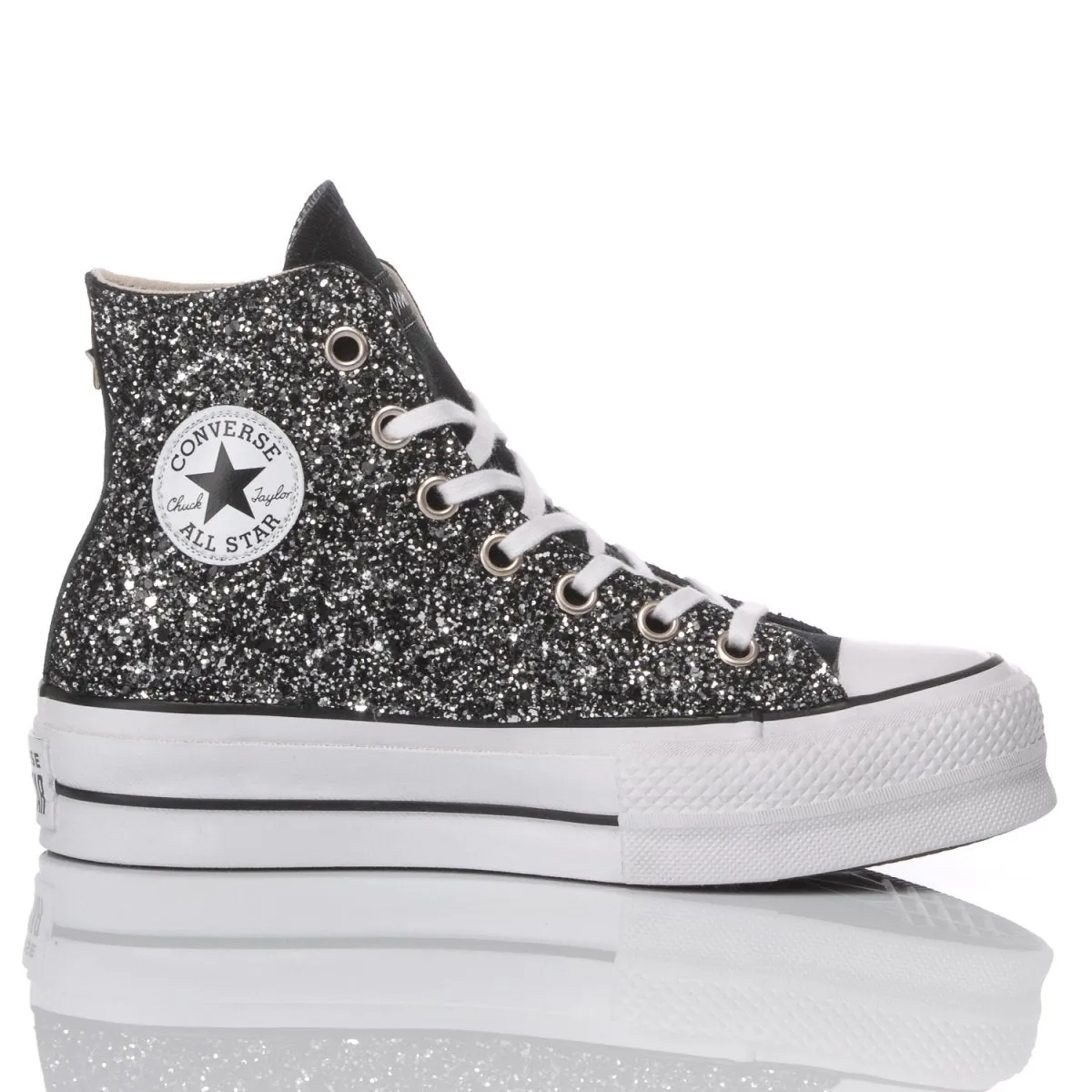 Converse All Star Platform Nero Stivaletto Classiche Borchie Glitter