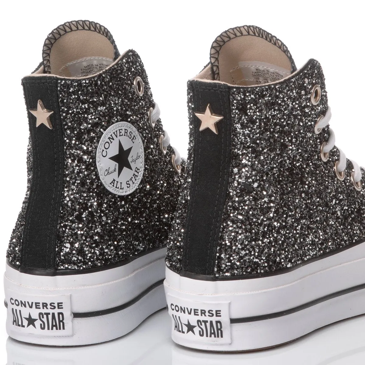 Converse All Star Platform Nero Stivaletto Classiche Borchie Glitter