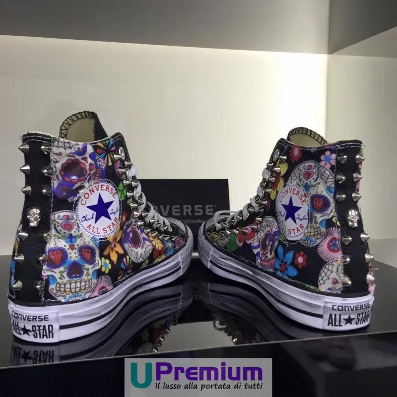 Converse All Star Teschio Messicano Tessuto Borchiate Nere