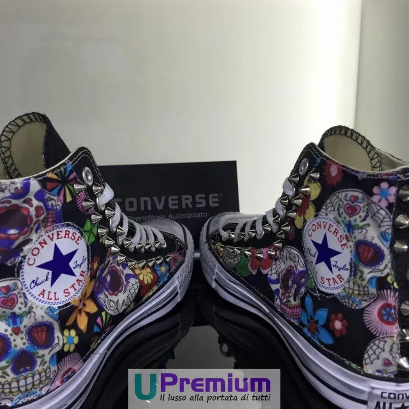 Converse All Star Teschio Messicano Tessuto Borchiate Nere