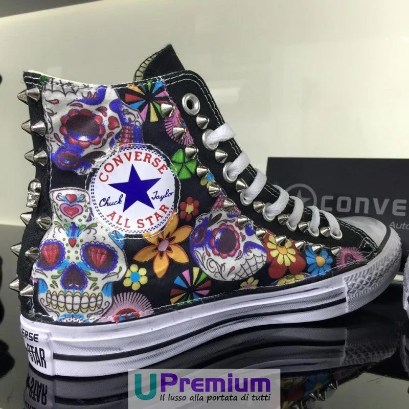 Converse All Star Teschio Messicano Tessuto Borchiate Nere