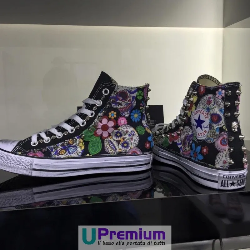 Converse All Star Teschio Messicano Tessuto Borchiate Nere