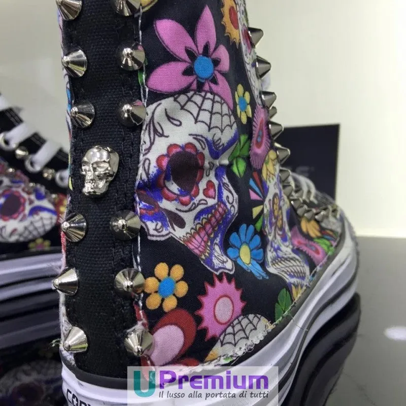 Converse All Star Teschio Messicano Tessuto Borchiate Nere