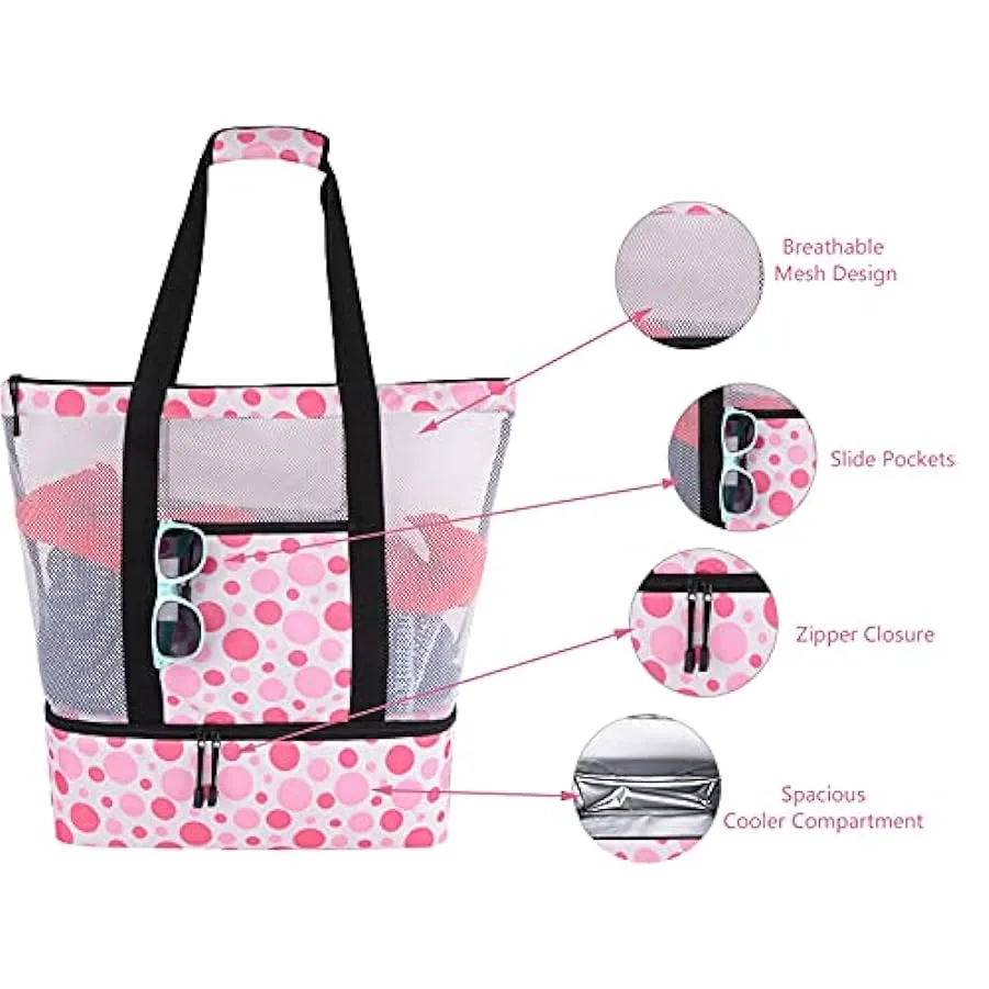 Extra Grande Borsa a Rete da Spiaggia, 41 * 16 * 49 cm Borsa da Campeggio per Borsa da Spiaggia con Scomparto Termico, Rete Dopp