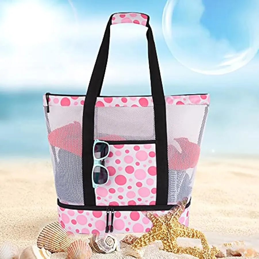 Extra Grande Borsa a Rete da Spiaggia, 41 * 16 * 49 cm Borsa da Campeggio per Borsa da Spiaggia con Scomparto Termico, Rete Dopp