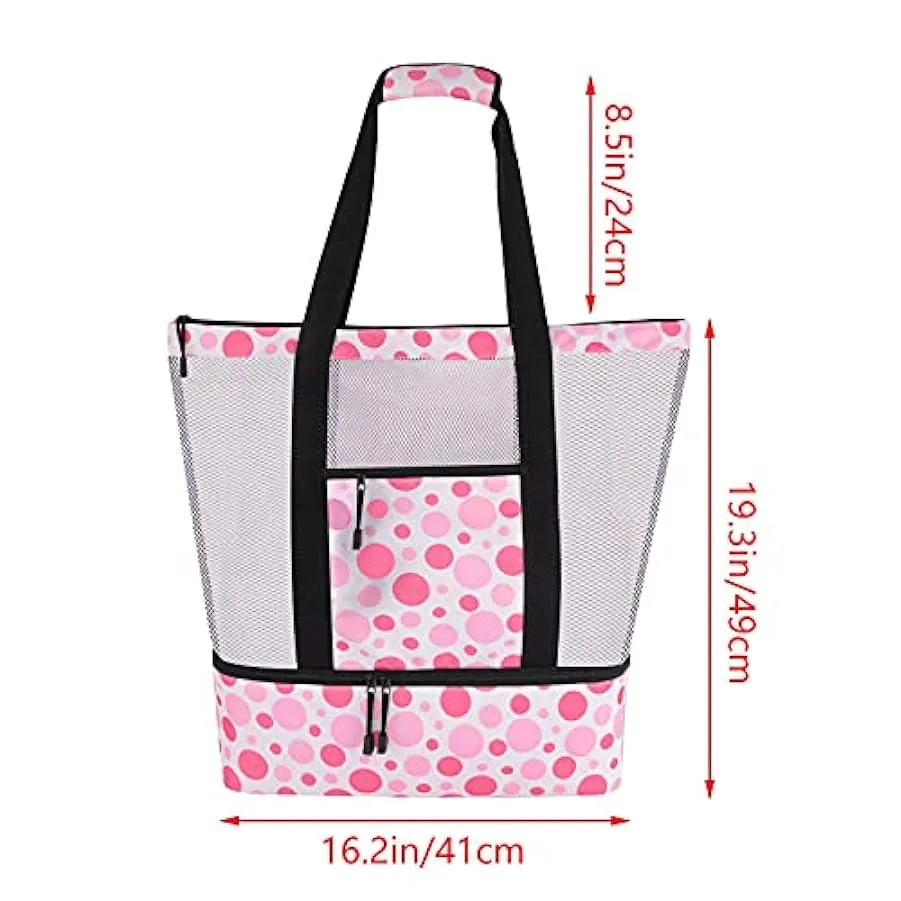Extra Grande Borsa a Rete da Spiaggia, 41 * 16 * 49 cm Borsa da Campeggio per Borsa da Spiaggia con Scomparto Termico, Rete Dopp