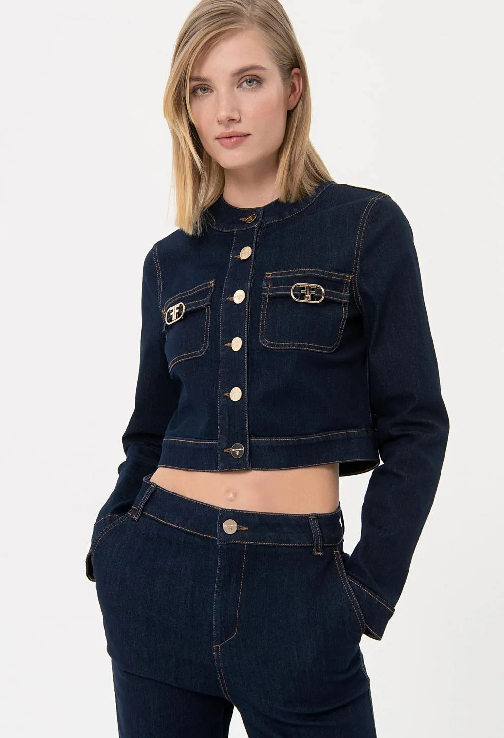 fracomina  giacca crop in denim