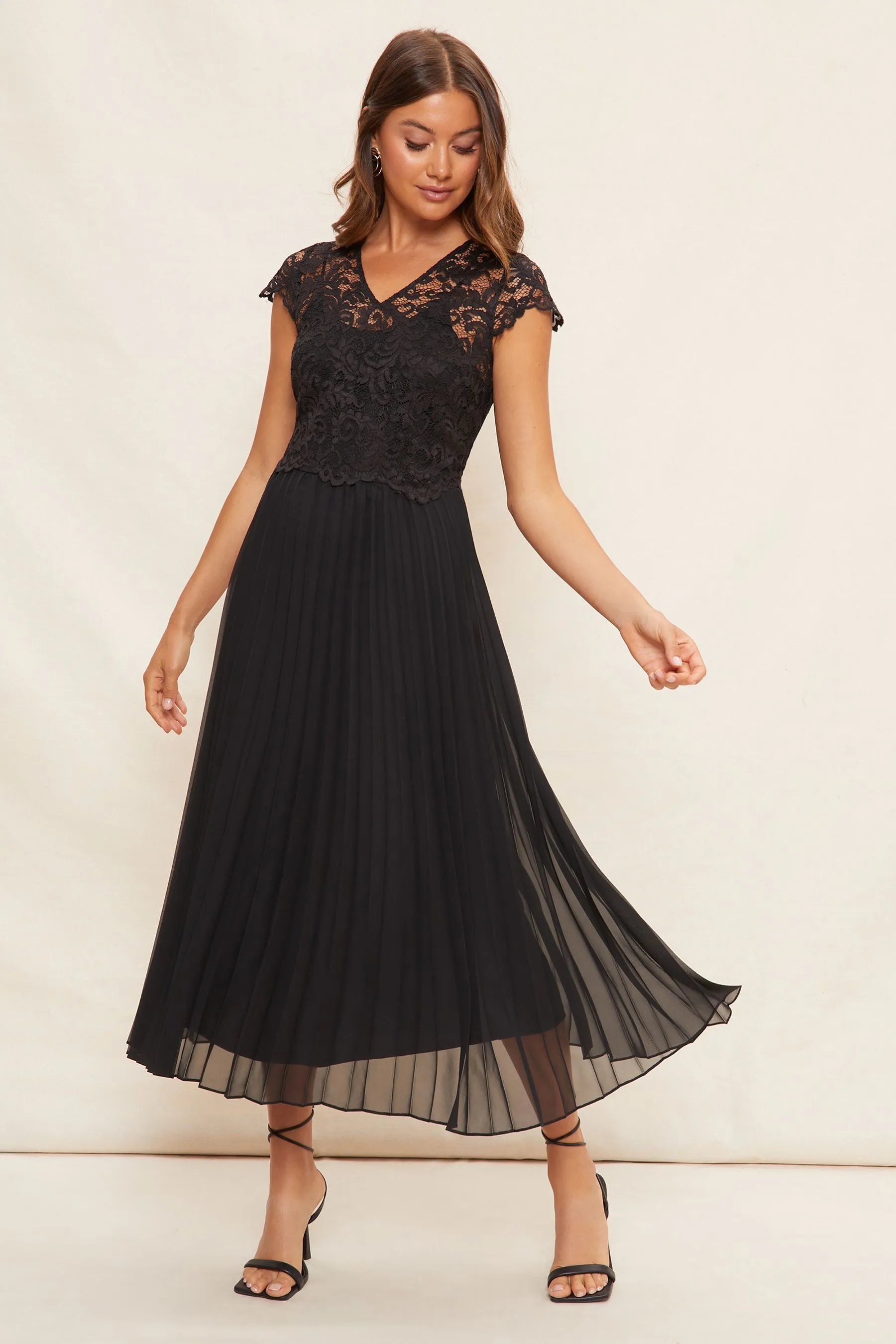 Friends Like These Scollo a V A pieghe Pizzo - Abito midi