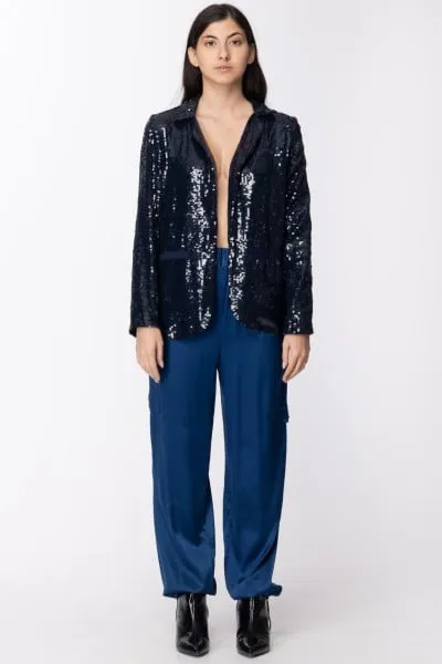 Giacca blazer in full paillettes MID BLU