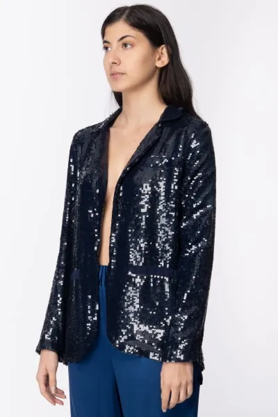 Giacca blazer in full paillettes MID BLU