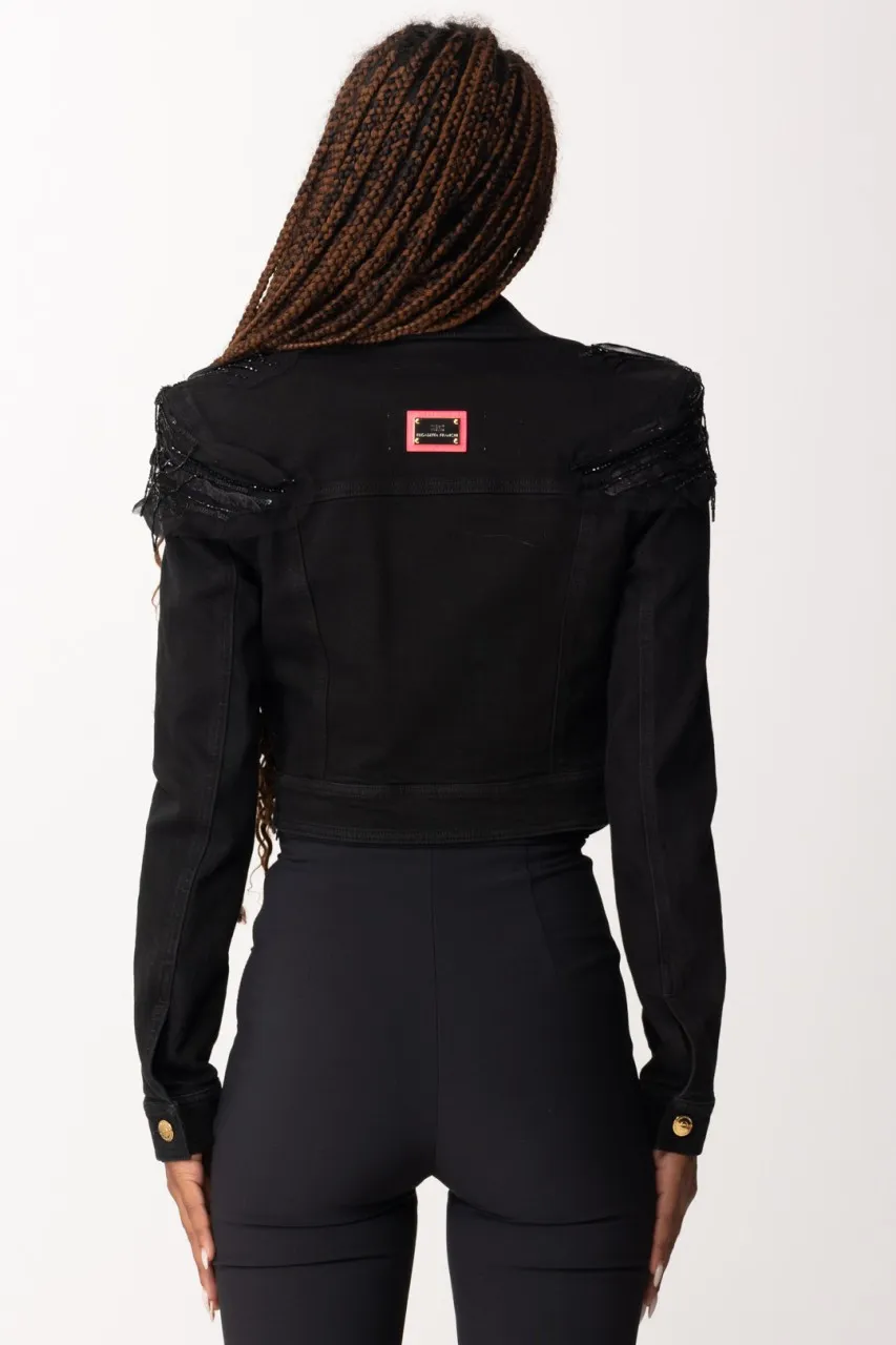Giacca in denim con ricamo Nero