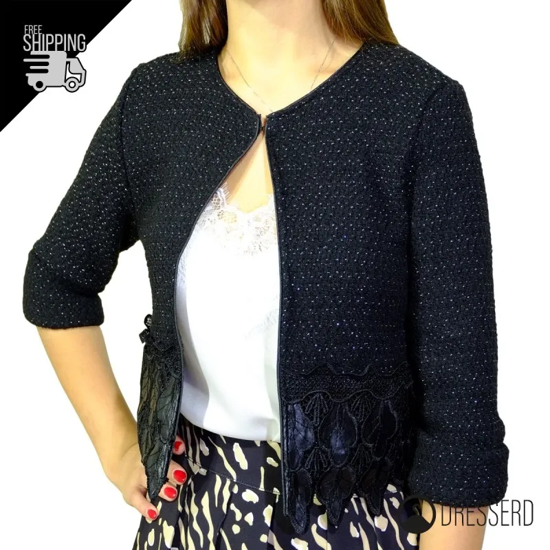Giacchino donna bolerino corto nero, Lurex giacca aperta Dresserd