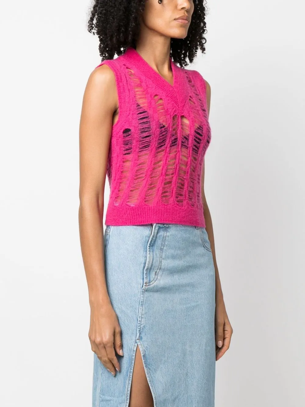Gilet con effetto vissuto in rosa - donna