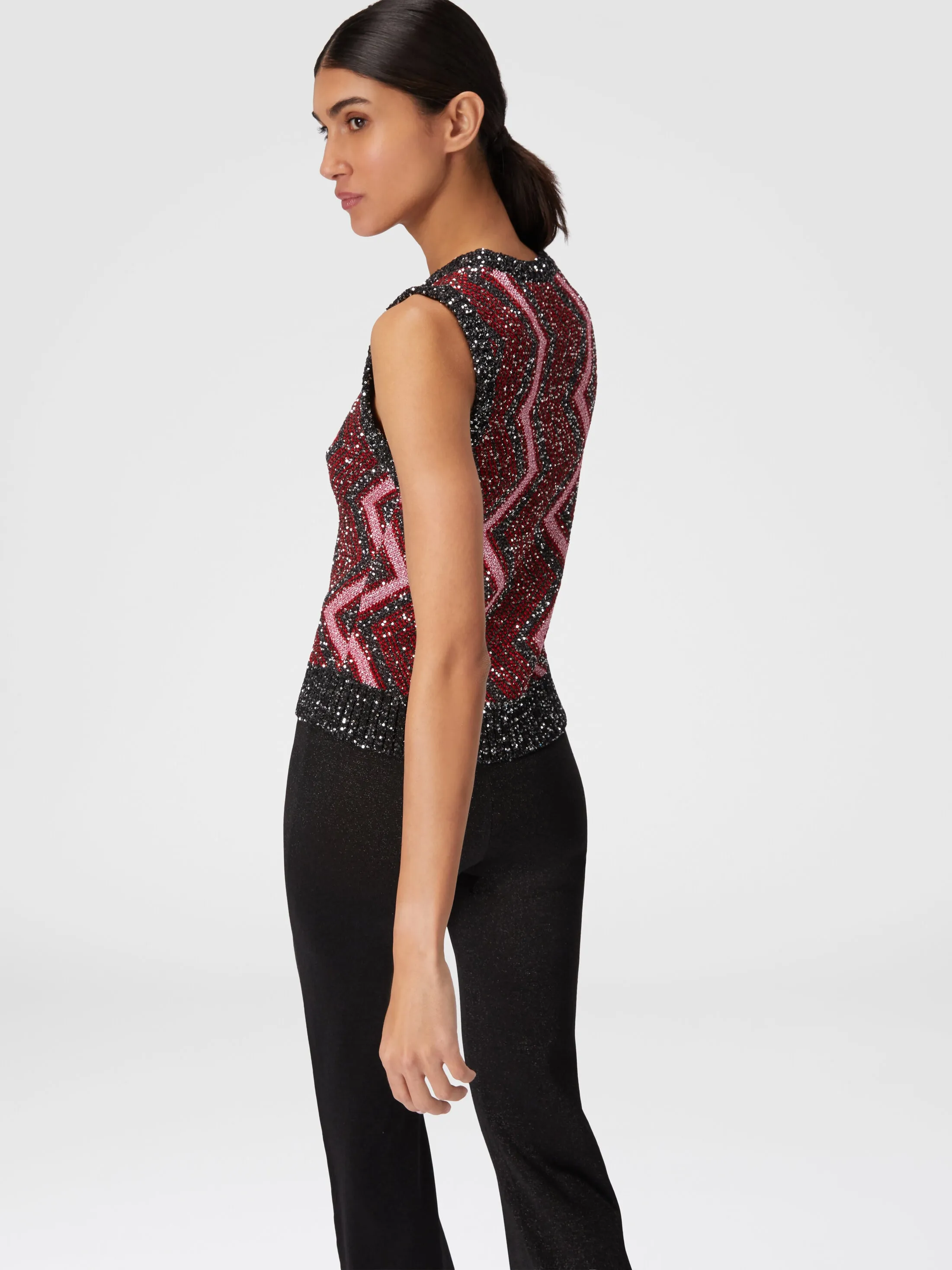 Gilet con macro zig zag e paillettes