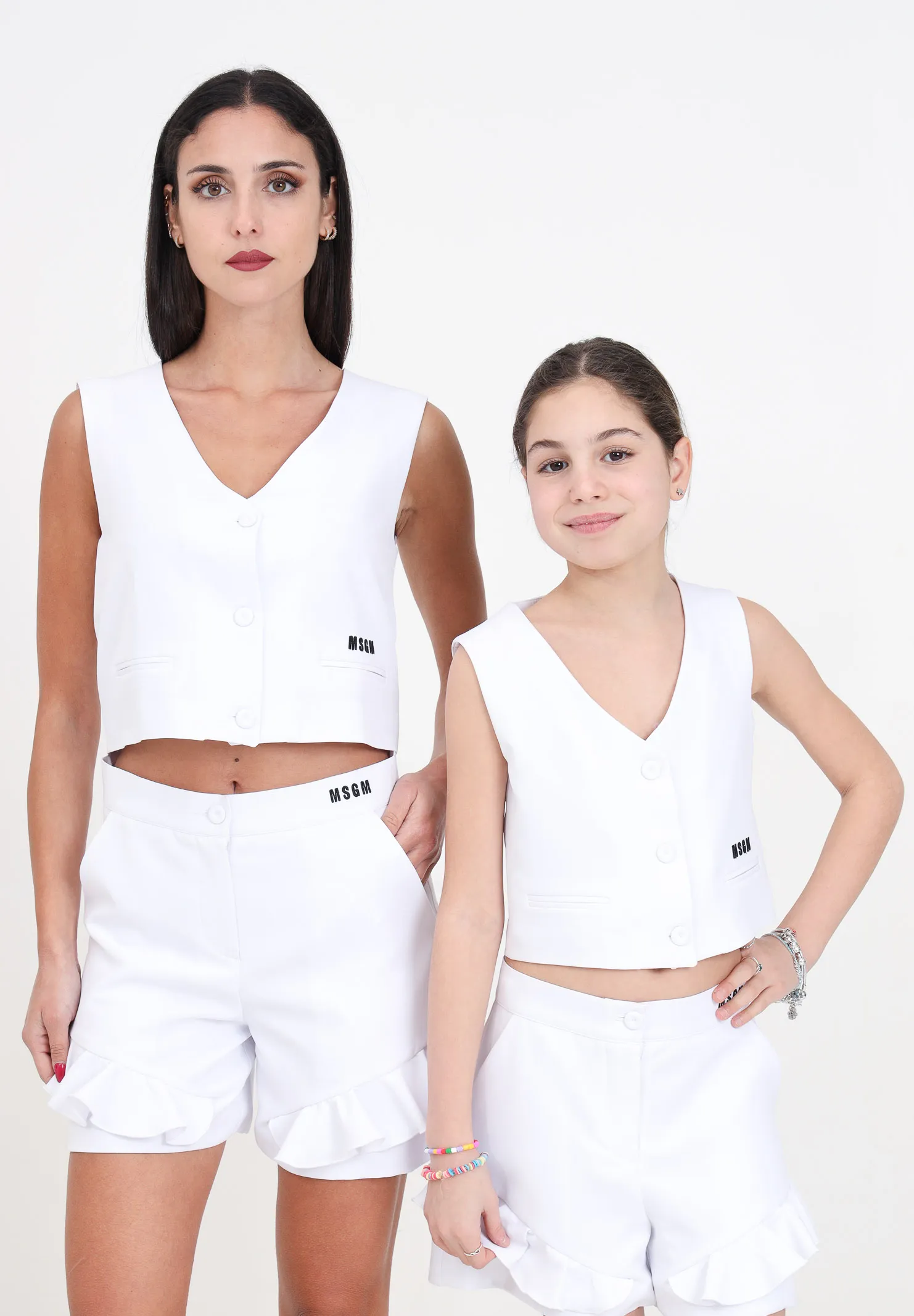 Gilet donna bambina bianco con logo in contrasto